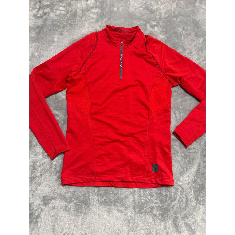 Nike Pro Hyperwarm Pullover Men Medium Red 1/4 Zip Fitted Training Top